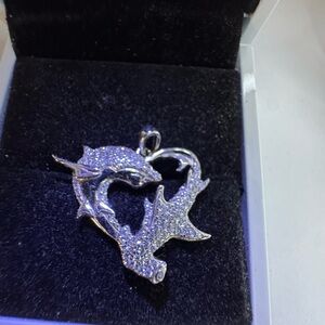 New Silver 925 Heart Dolphin Pendant & Chain